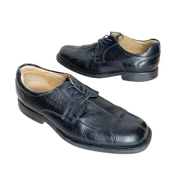 Belvedere Shoes Mens Size 10 Black Pebble Leather Oxford Split Toe Bay Bridge - Picture 2 of 9